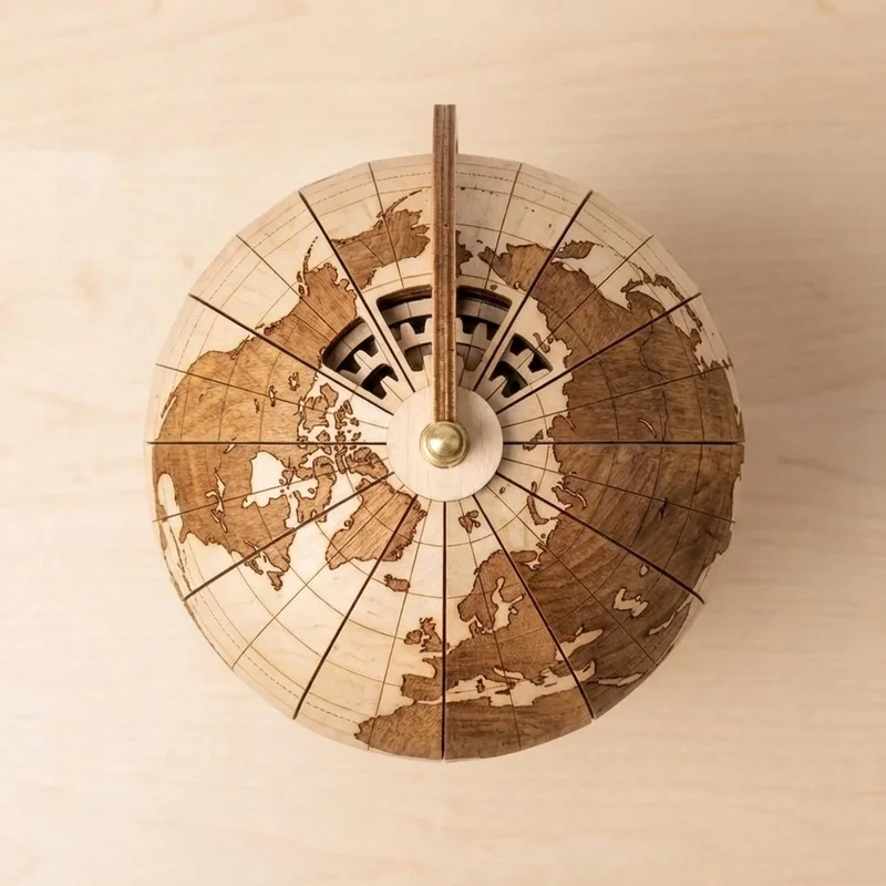 3D-puinen Maapallo — Pyörivä Maapallon Malli Vaahterasta - 2