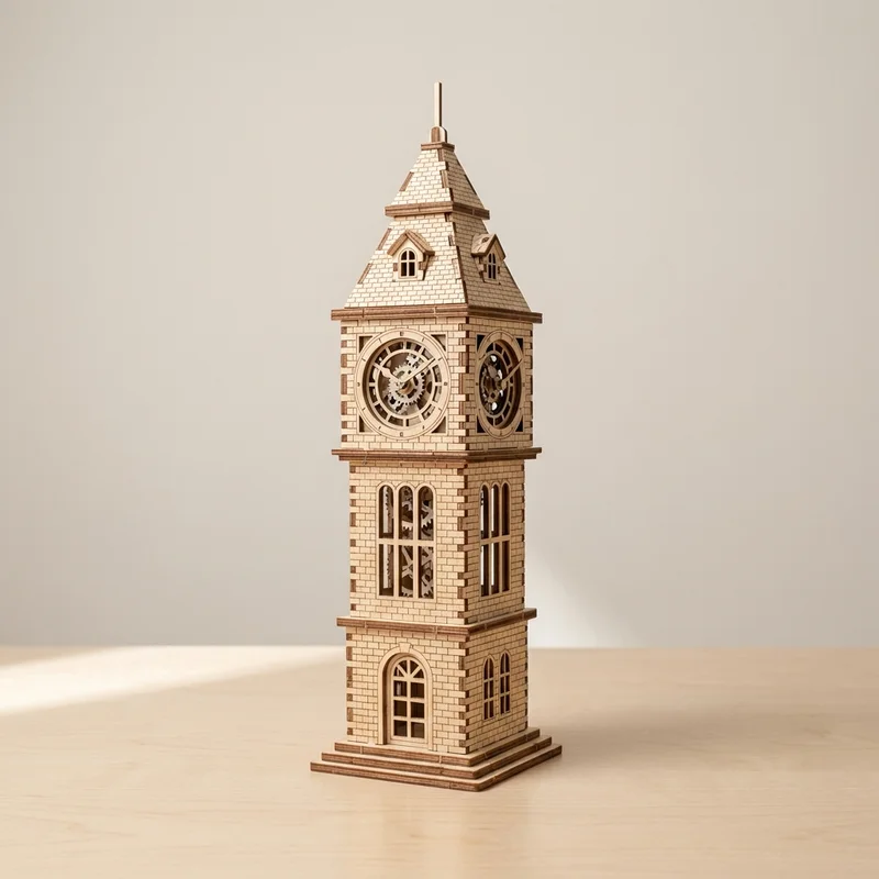 3D Wooden Clock Tower Puzzle — Architectural Model Kit - 1