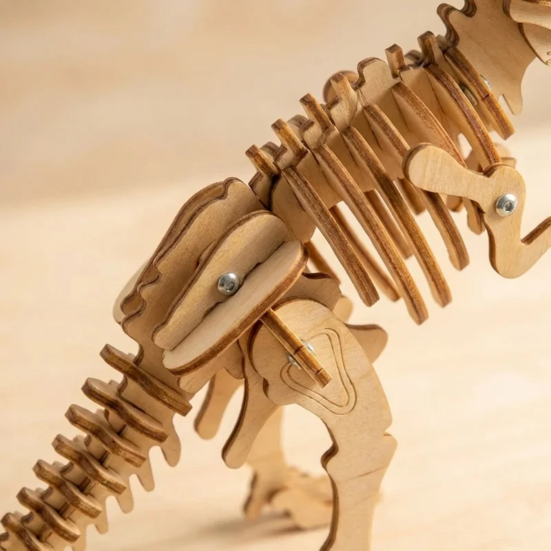 3D Wooden T-Rex Puzzle — Dinosaur Skeleton Assembly Kit - 3