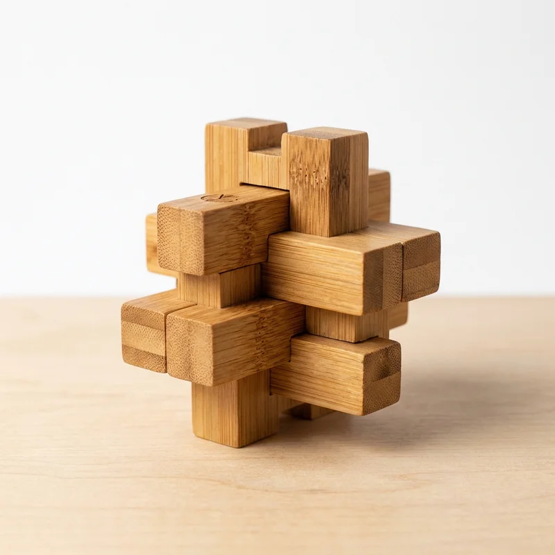 Bamboo Burr Knot Puzzle — Hard 6-Piece Interlock - 1