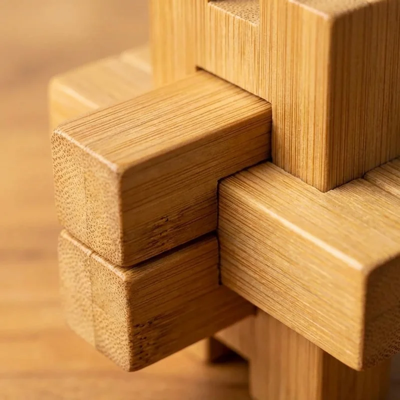 Bambusta valmistettu burr-solmupalapeli — Vaikea 6-osainen lukkopalapeli - 3