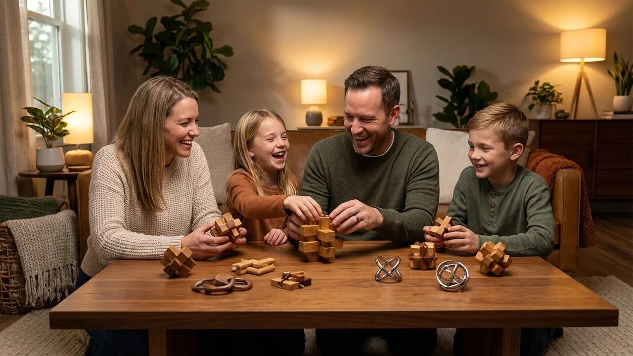 Bambusta valmistettu burr-solmupalapeli — Vaikea 6-osainen lukkopalapeli - 6