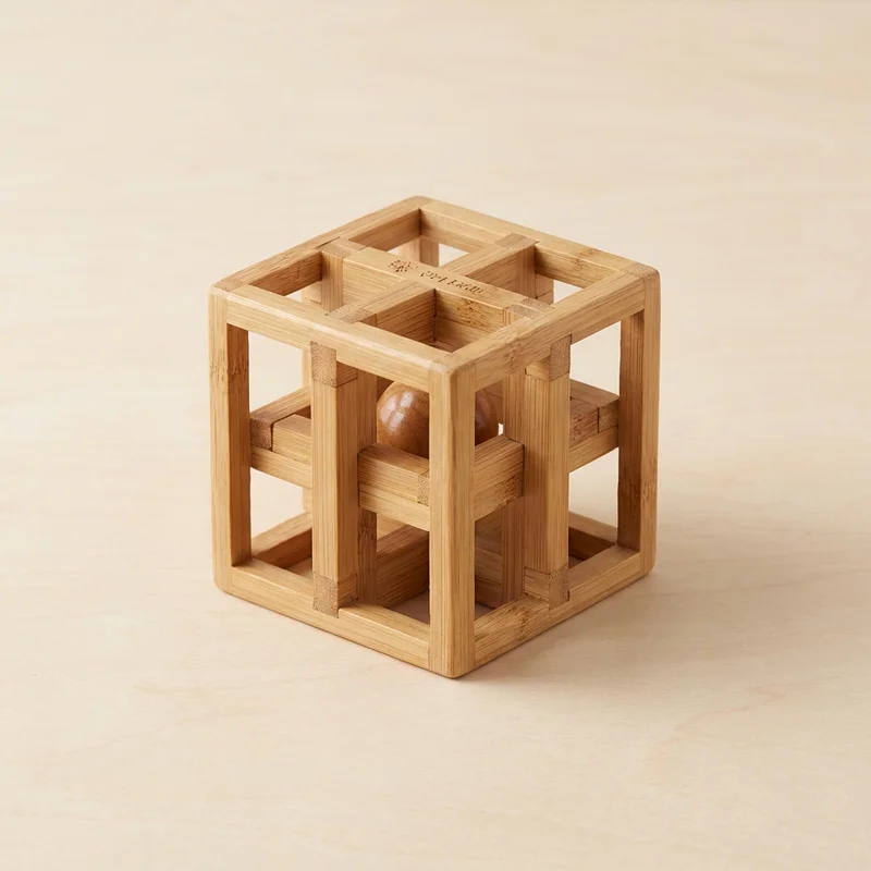 Bamboo Cage Puzzle — Medium Trapped Ball Challenge - 1