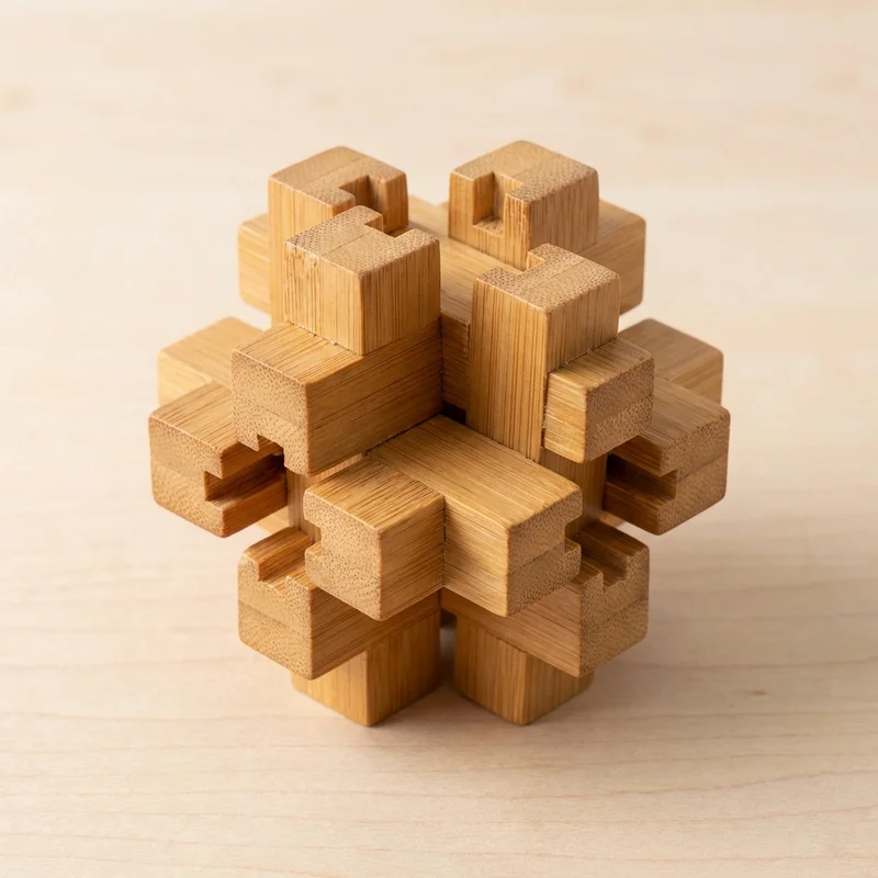 Bamboo Interlocking Puzzle — Hard 12-Piece Eco Brain Teaser - 1