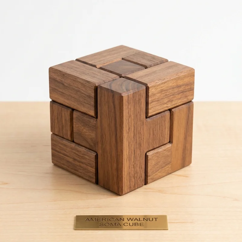 Walnut Soma Cube Puzzle — 7-Piece 3D Assembly Challenge - 1
