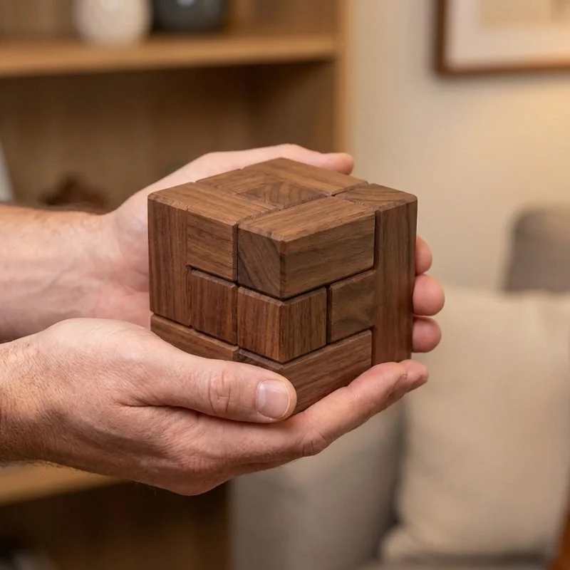 Pähkinäpuinen Soma-kuutio — 7-osainen 3D-kokoamishaaste - 4