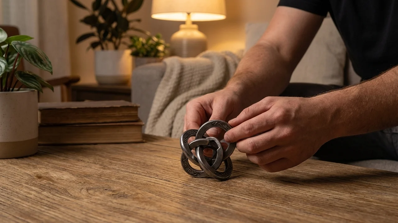 Valettu metallinen kelttisolmupalapeli — Keskitaso lukkorengashaaste - 5