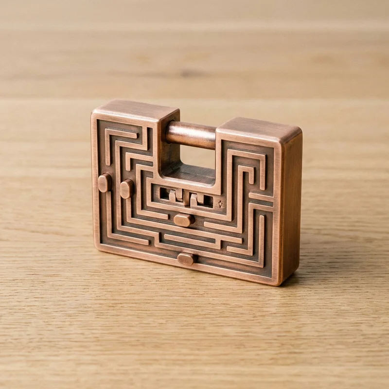 Copper Maze Padlock Puzzle — Medium Sliding-Channel Lock - 1