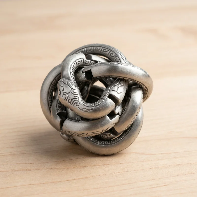 Cast Metal Serpent Coil Puzzle — Expert Twisting Labyrinth - 1