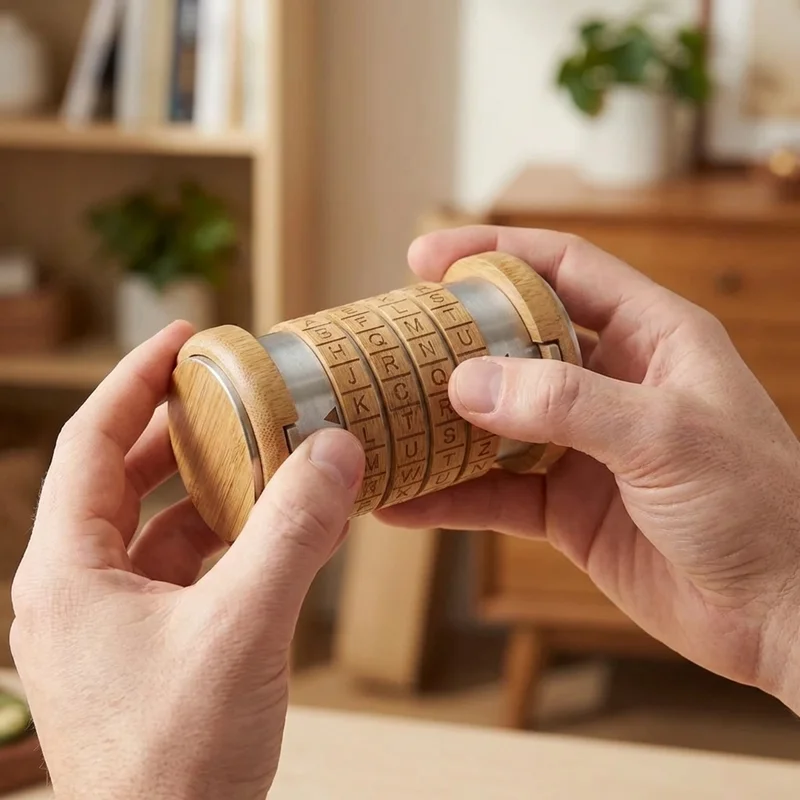 Bambusta valmistettu Cryptex-palapeli — Keskitaso 4-renkainen ekolukko - 4