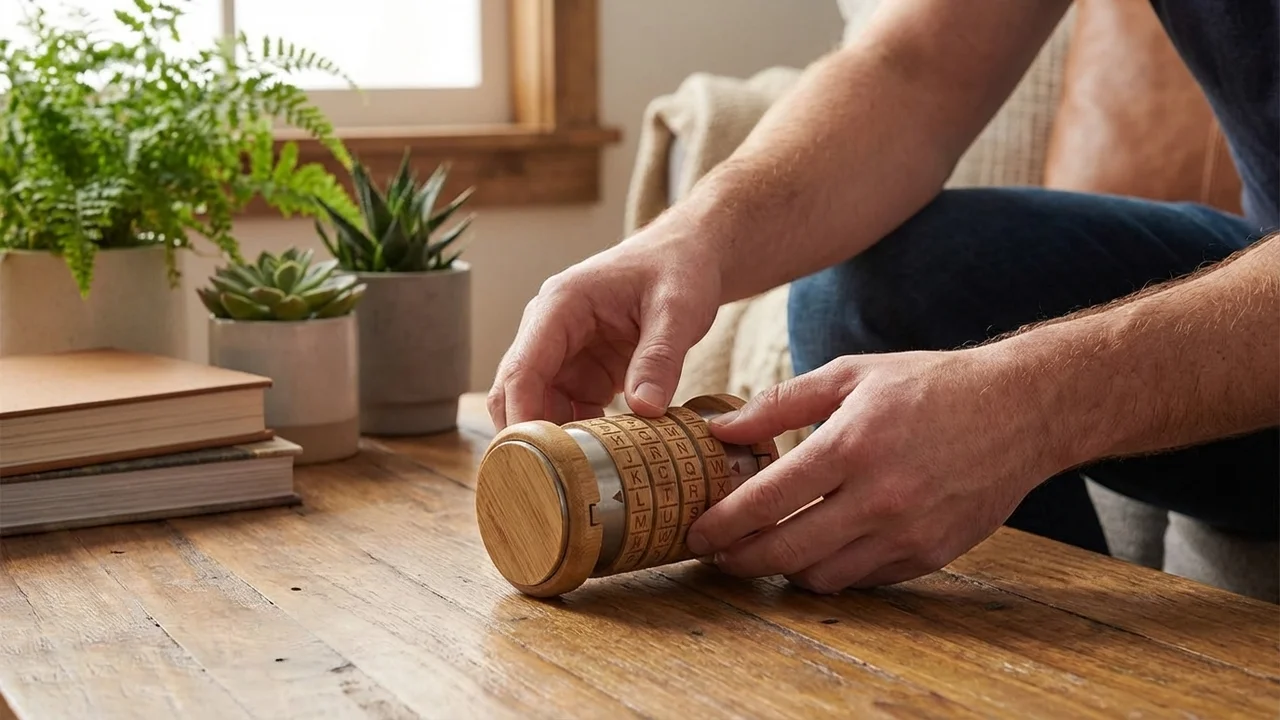 Bambusta valmistettu Cryptex-palapeli — Keskitaso 4-renkainen ekolukko - 5