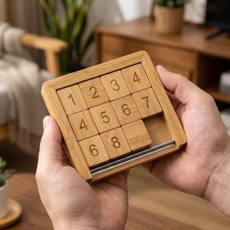 Bambusta valmistettu liukupalapeli — Helppo 8-osainen numeropeli - 4