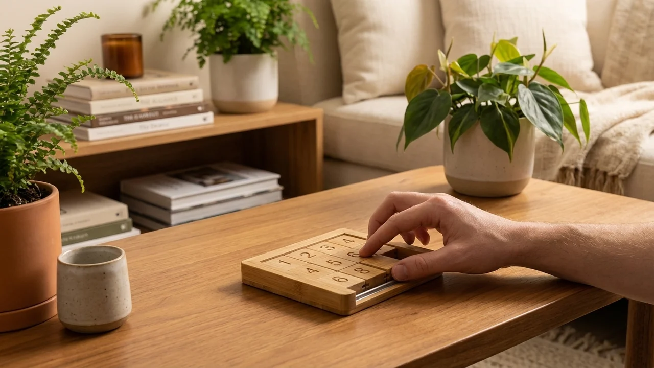 Bambusta valmistettu liukupalapeli — Helppo 8-osainen numeropeli - 5