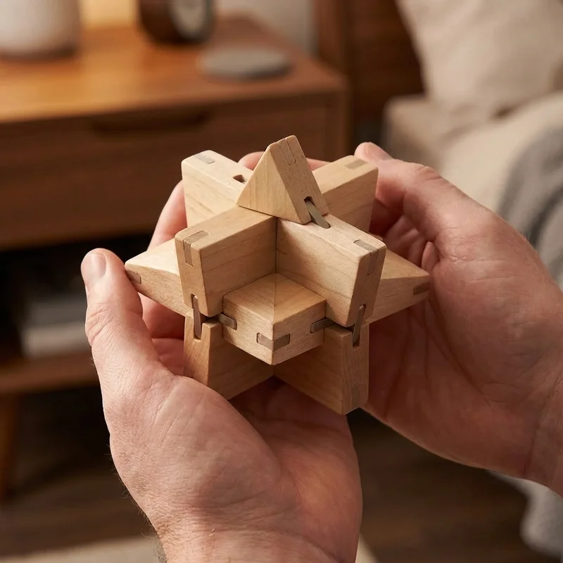 Vaahterapuinen tähtipalapeli — Helppo 6-osainen lukkoaivopähkinä - 4