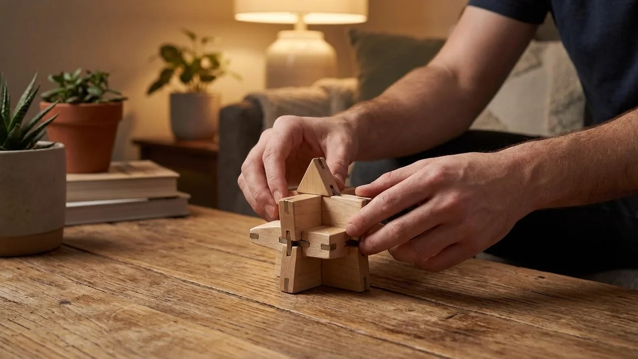 Vaahterapuinen tähtipalapeli — Helppo 6-osainen lukkoaivopähkinä - 5