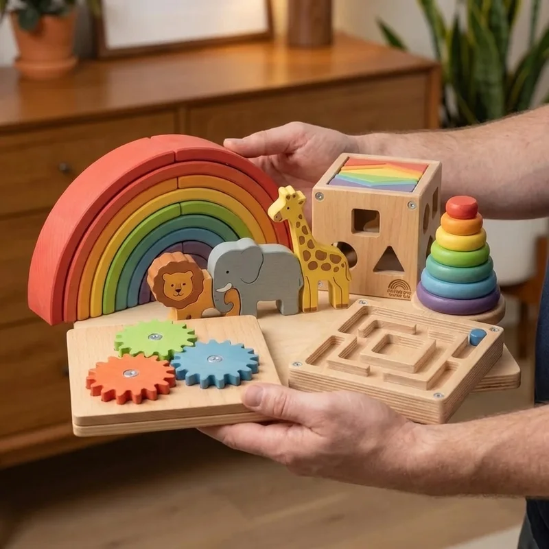 Sateenkaari puinen pulmaseikkailusetti — Helppo 6 pulman aloituspakkaus - 4