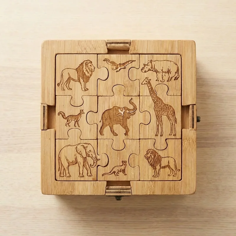 Animal Kingdom Bamboo Puzzle Box — Medium Wildlife Discovery - 2