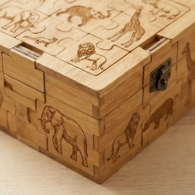 Animal Kingdom Bamboo Puzzle Box — Medium Wildlife Discovery - 3