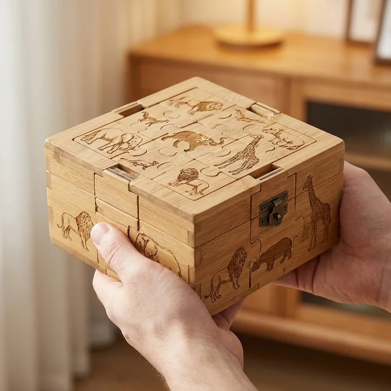 Animal Kingdom Bamboo Puzzle Box — Medium Wildlife Discovery - 4