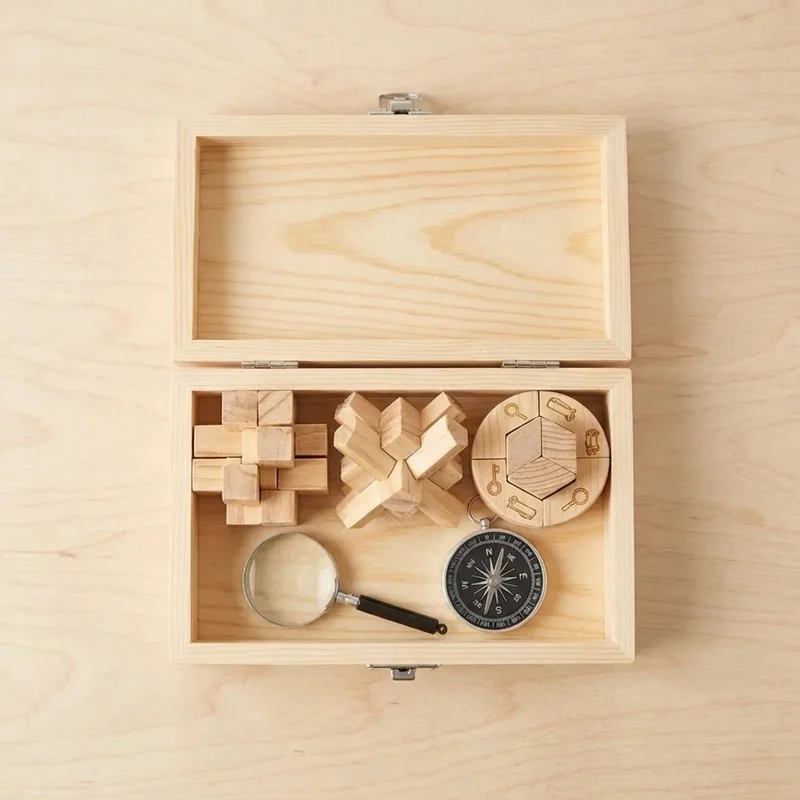 Nuoren etsivän puinen pakopelisetti — Keskivaikea 3 pulman mysteeri - 2