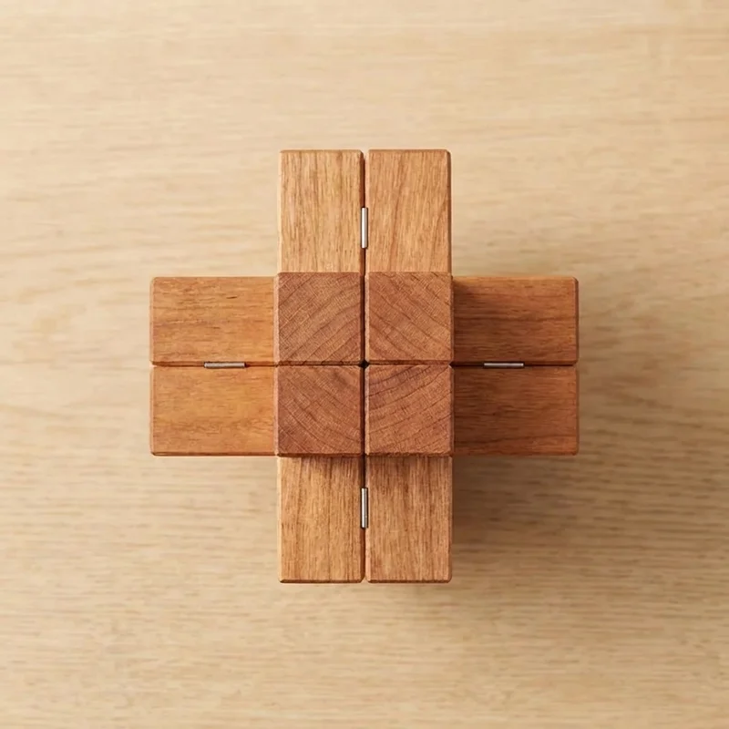 Kirsikkapuinen ristipalapeli — Keskitaso 6-osainen burr-aivopähkinä - 2