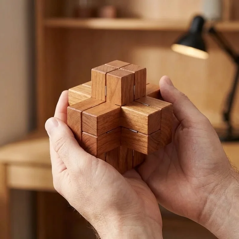 Kirsikkapuinen ristipalapeli — Keskitaso 6-osainen burr-aivopähkinä - 4