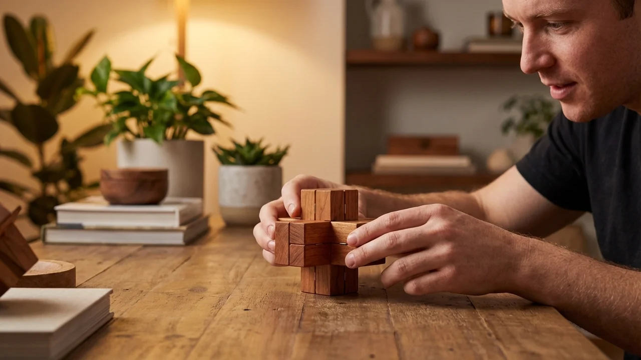 Kirsikkapuinen ristipalapeli — Keskitaso 6-osainen burr-aivopähkinä - 5