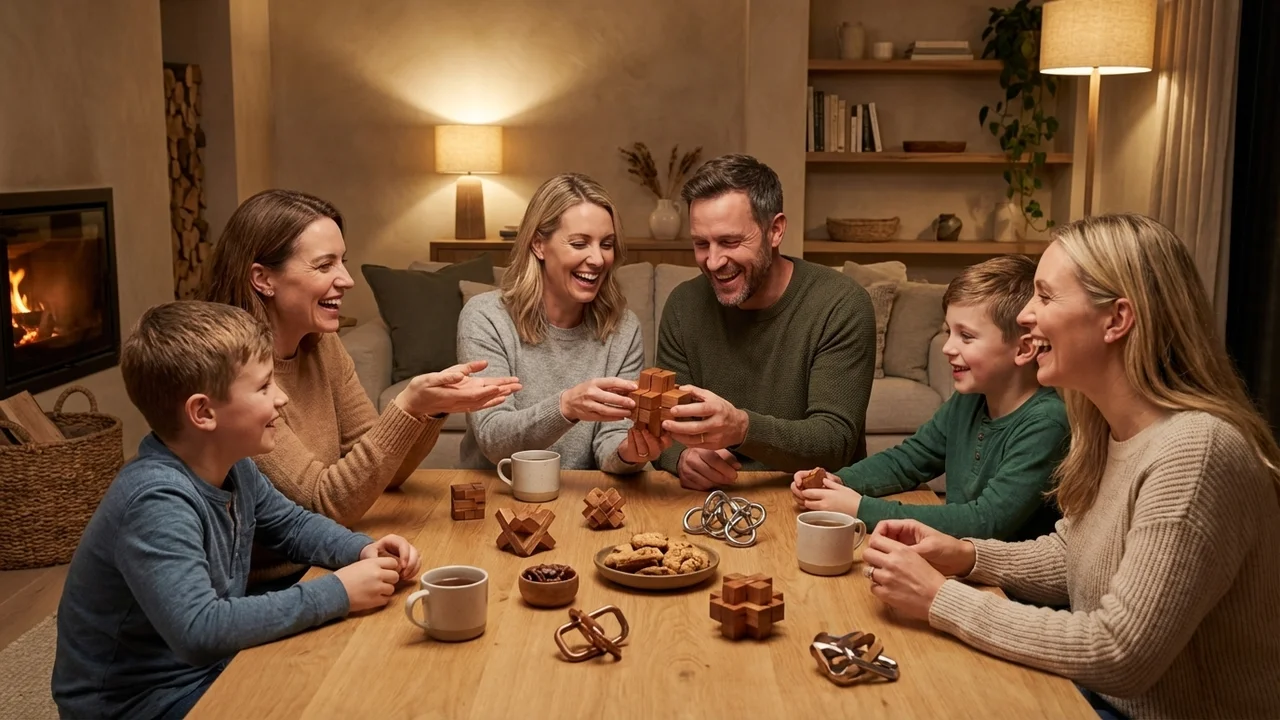 Kirsikkapuinen ristipalapeli — Keskitaso 6-osainen burr-aivopähkinä - 6