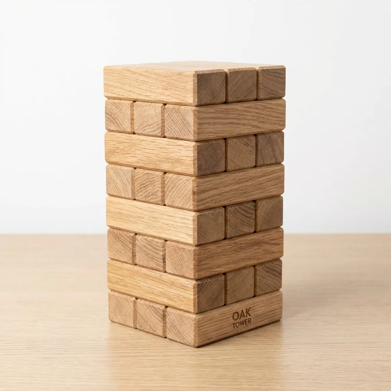 Oak Wood Tower Puzzle — Medium 9-Piece Stacking Brain Teaser - 1
