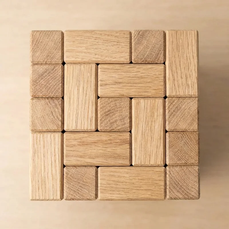 Tammipuinen tornipalapeli — Keskitaso 9-osainen pinoamisaivopähkinä - 2