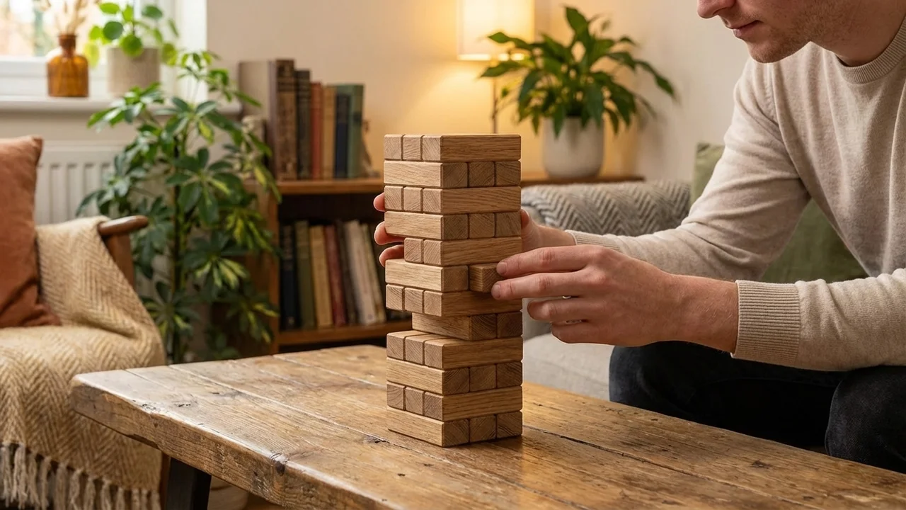 Tammipuinen tornipalapeli — Keskitaso 9-osainen pinoamisaivopähkinä - 5