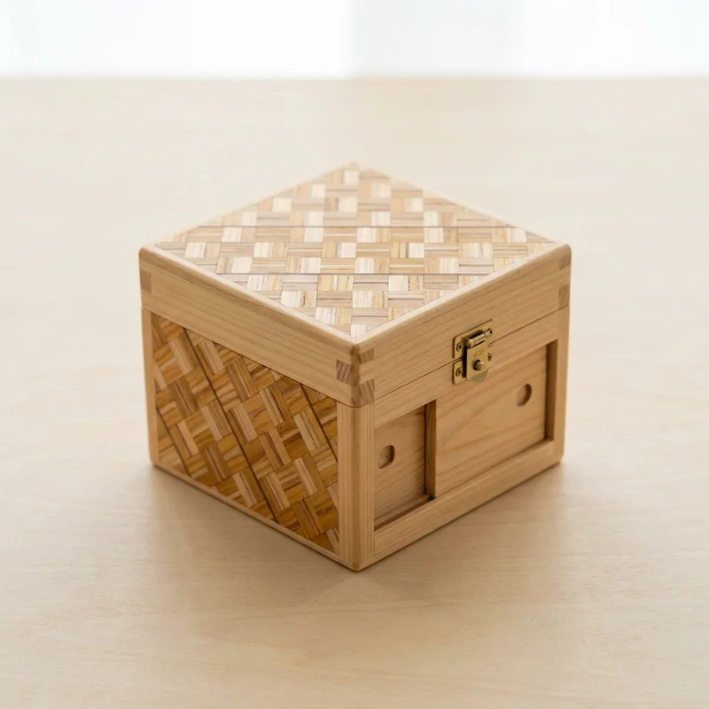 Hinoki Yosegi Puzzle Box — Medium 12-Step Secret Compartment - 1