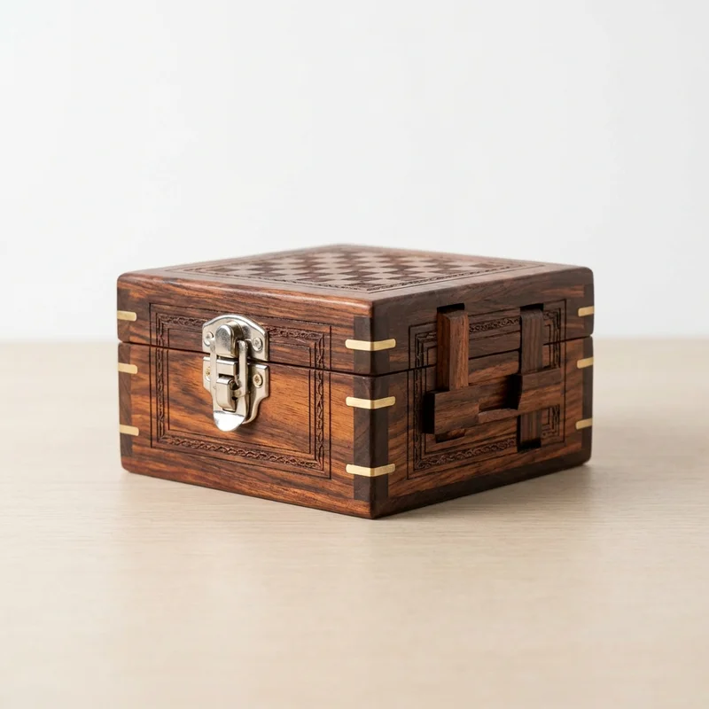 Rosewood Chess Puzzle Box — Expert Handcrafted Secret Compartment - 1