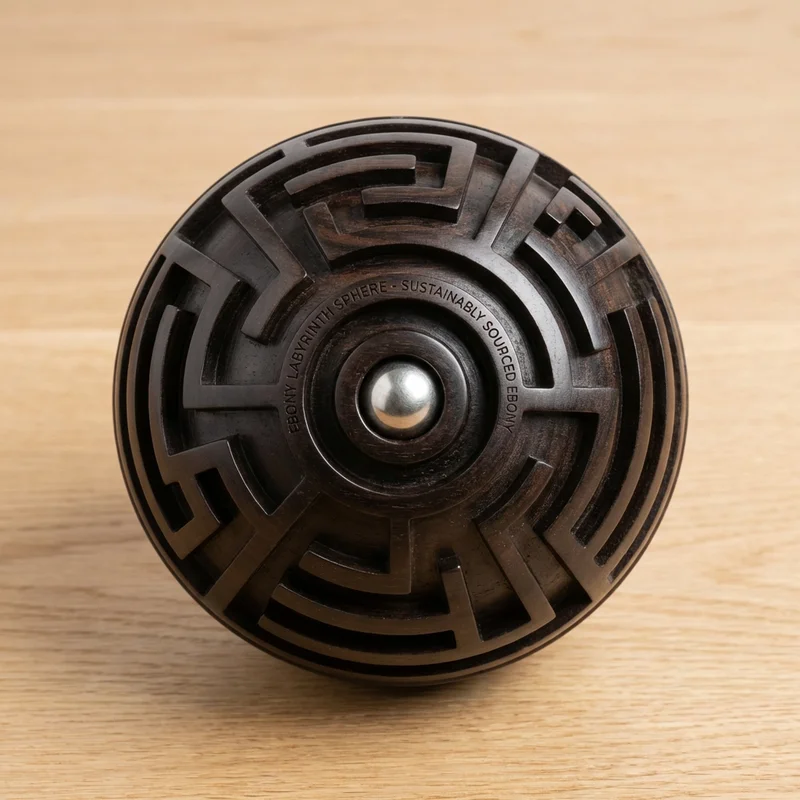 Ebony Labyrinth Sphere — Hard Precision-Turned Ball Maze - 1