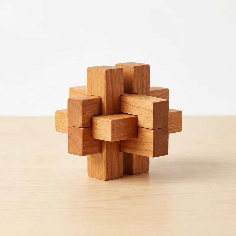 Mini Wooden Cross Knot — Pocket Burr Puzzle in Cherry Wood - 1