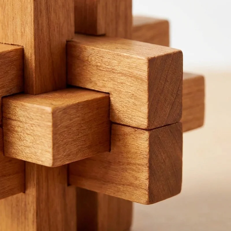 Puinen Miniristisolmu — Taskukokoinen Burr-palapeli Kirsikkapuusta - 3