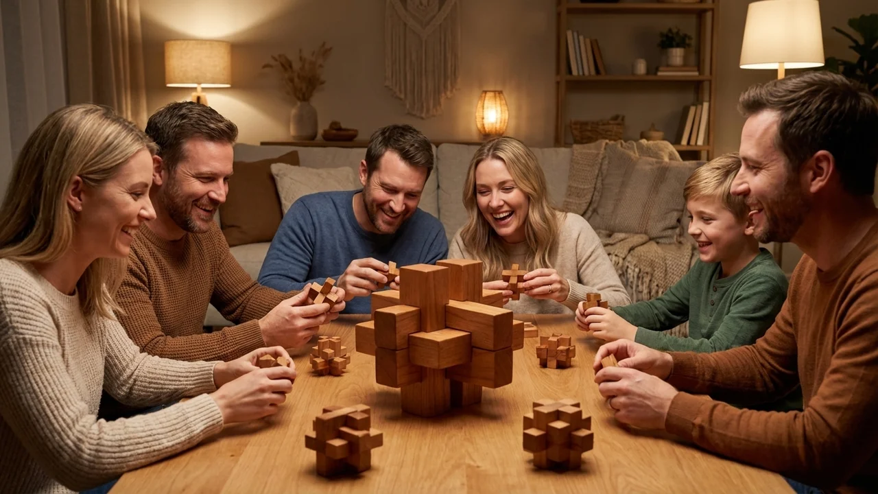 Puinen Miniristisolmu — Taskukokoinen Burr-palapeli Kirsikkapuusta - 6