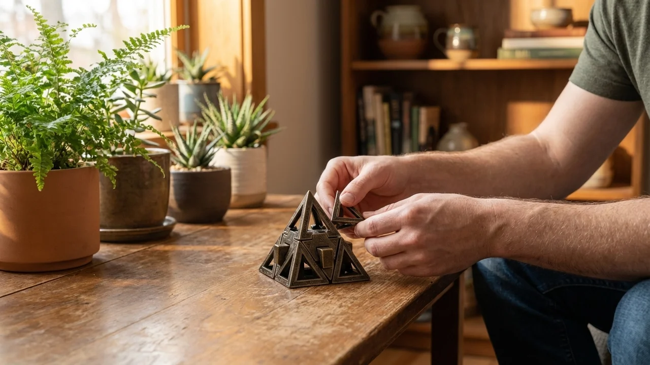 Valettu metallinen pyramidihäkki — Ekspertti 8-osainen lukkopalapeli - 5