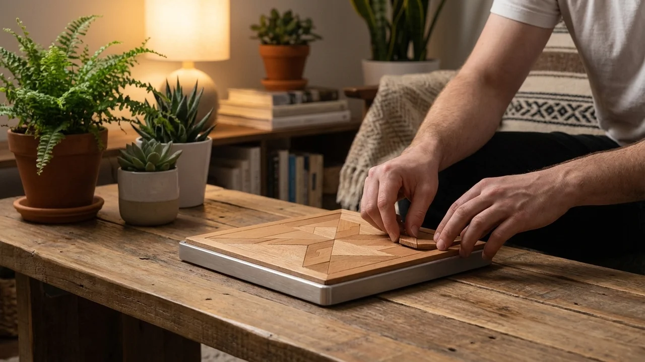 Kovapuinen neliömosaiikkipulma — Keskivaikea geometrinen kuvio - 5