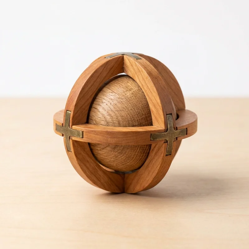 Wooden Ball Puzzle Cage — Expert Trapped-Sphere Disassembly - 1