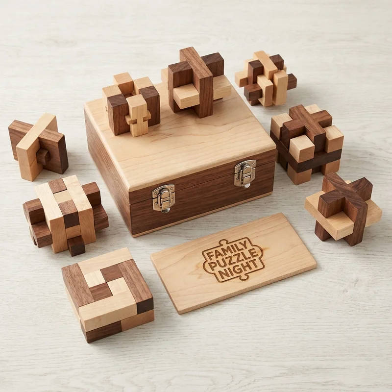 Wooden Puzzle Family Night Set — 8-Piece Party Collection - 1