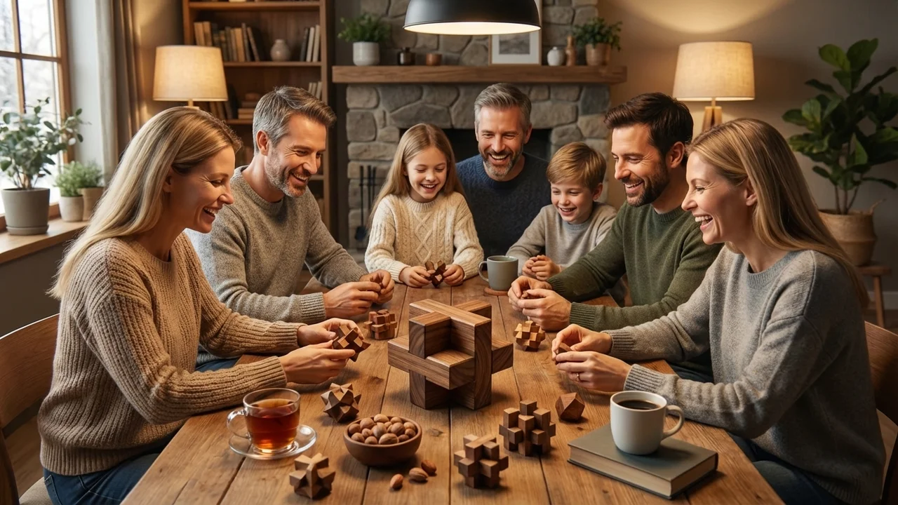 Kovapuinen lomittainen tähtisolmu — Vaikea 12-osainen burr-pulma - 6