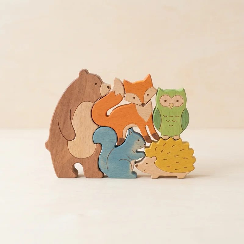 Wooden Animal Puzzle Set — Easy Colourful Forest Friends - 1