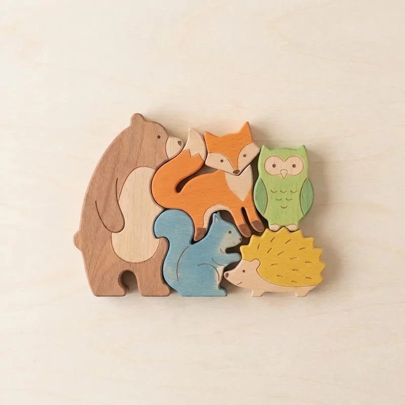 Puinen Eläinpalapeliasetti — Helppo Värikäs Metsäneläinsetti - 2