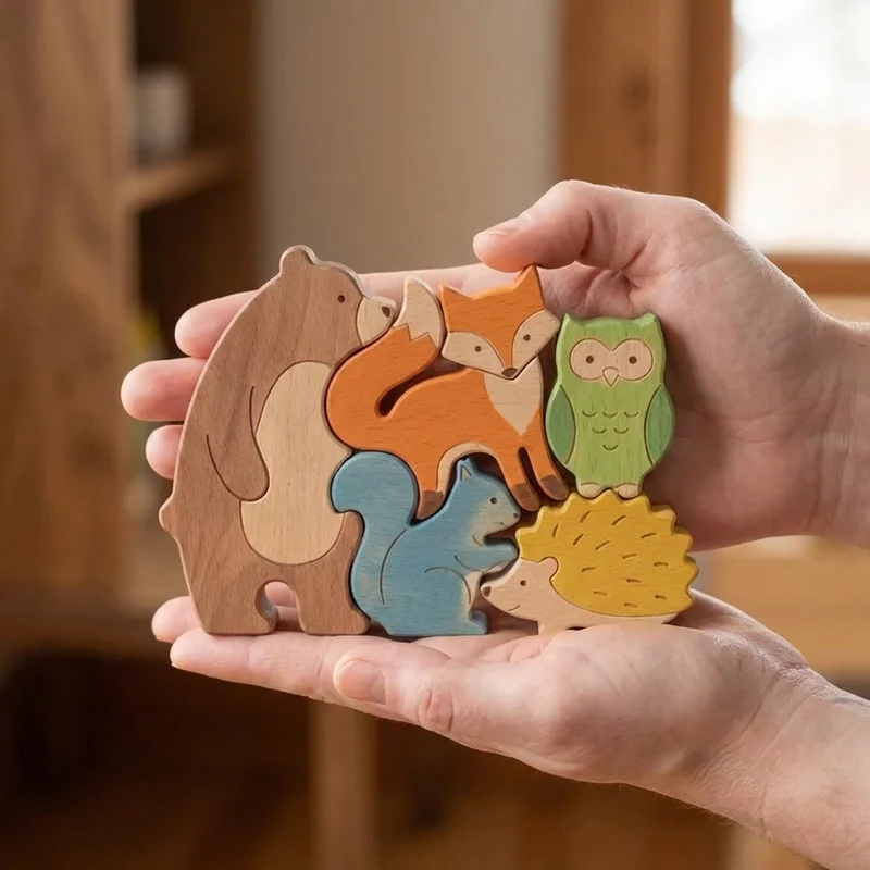 Puinen Eläinpalapeliasetti — Helppo Värikäs Metsäneläinsetti - 4