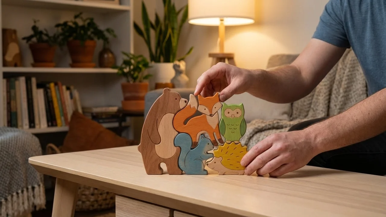 Puinen Eläinpalapeliasetti — Helppo Värikäs Metsäneläinsetti - 5