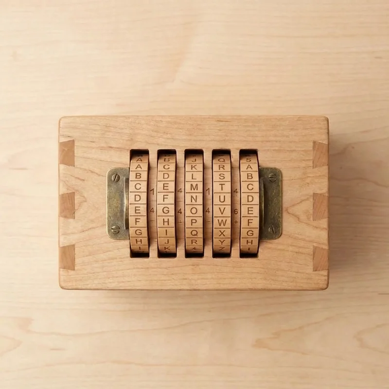 Puinen salauskoodilukko — Keskivaikea kirjainvalitsimella varustettu pulmakassakaappi - 2