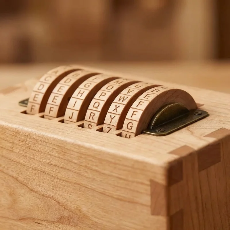 Puinen salauskoodilukko — Keskivaikea kirjainvalitsimella varustettu pulmakassakaappi - 3