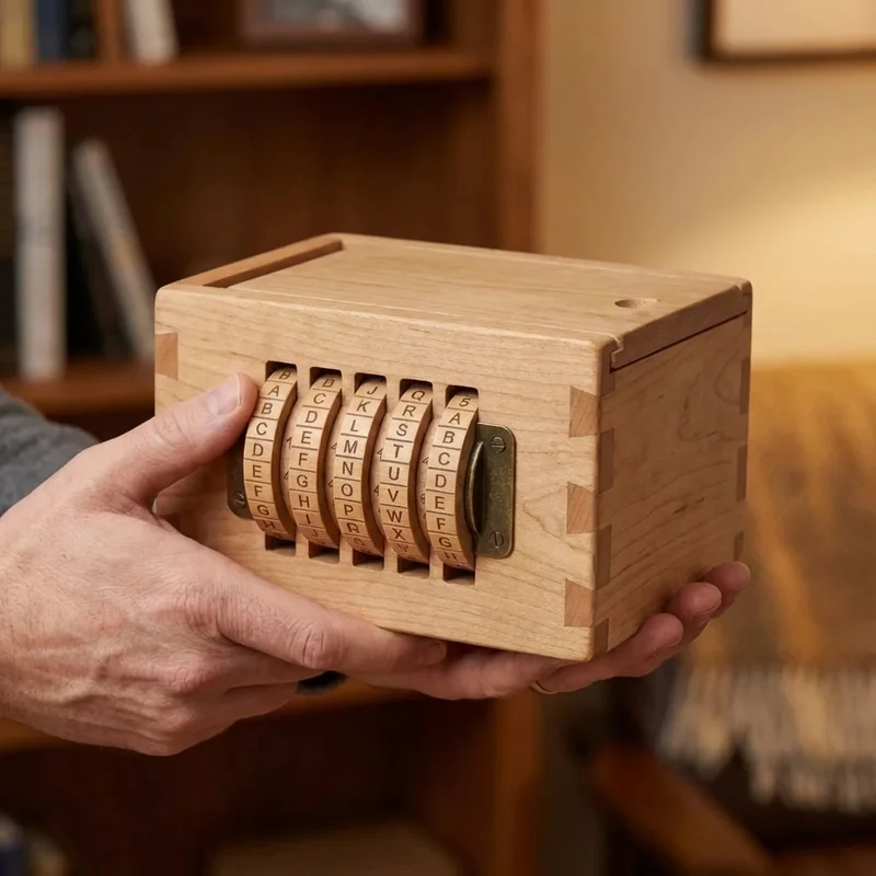 Puinen salauskoodilukko — Keskivaikea kirjainvalitsimella varustettu pulmakassakaappi - 4