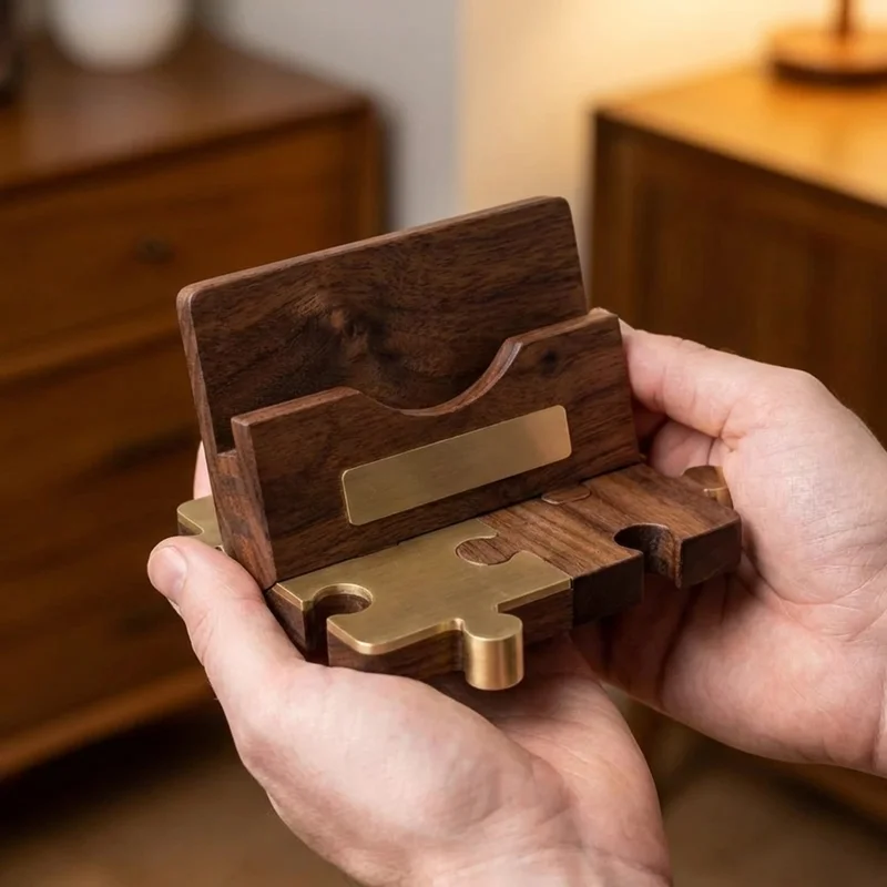 Pähkinäpuinen pulma­käyntikorttiteline — Keskivaikea tyylikäs pöytäkoriste - 4